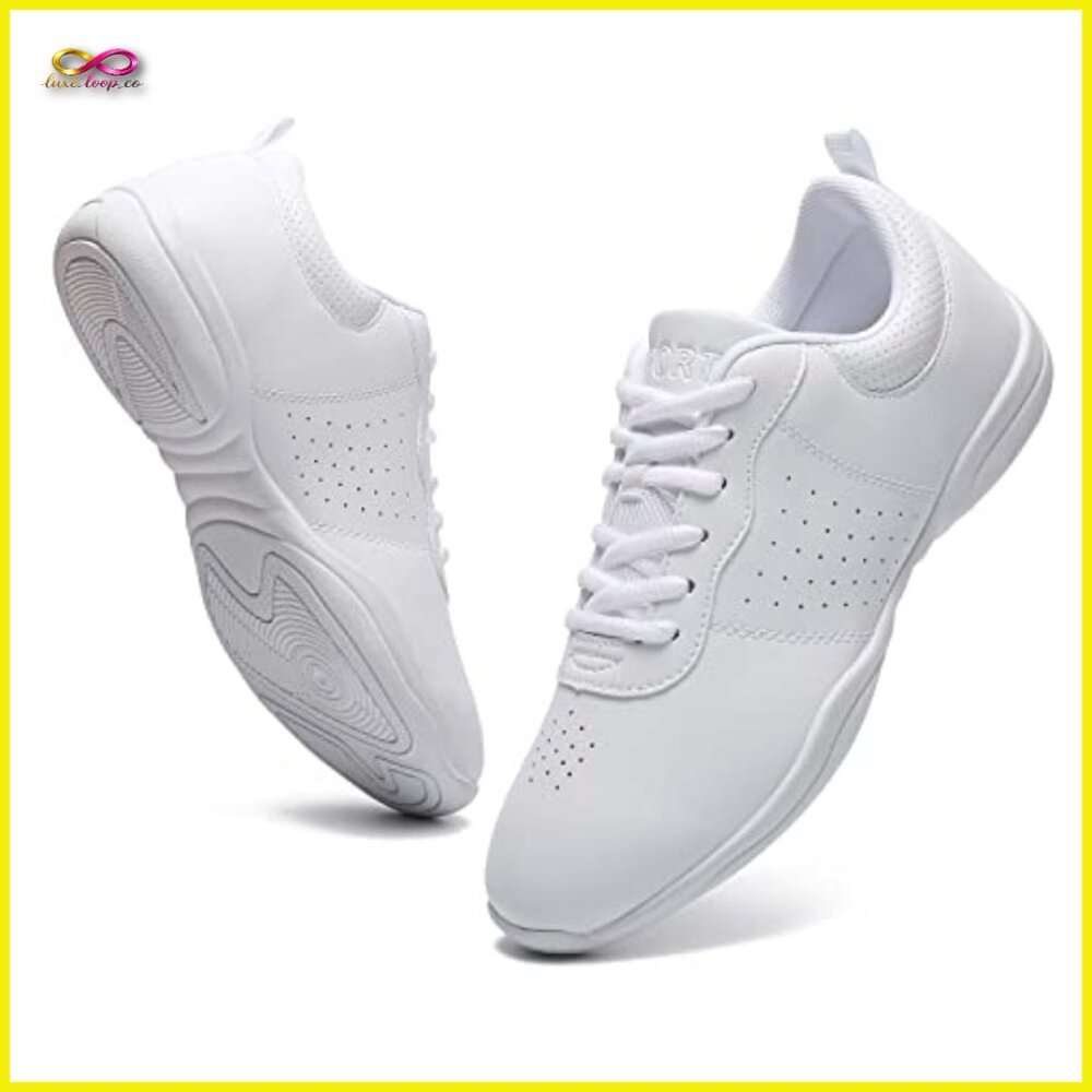 White Athletic Flats Cheerleading Dance Shoes Comfortable Training Sneakers - Picture 4 of 6